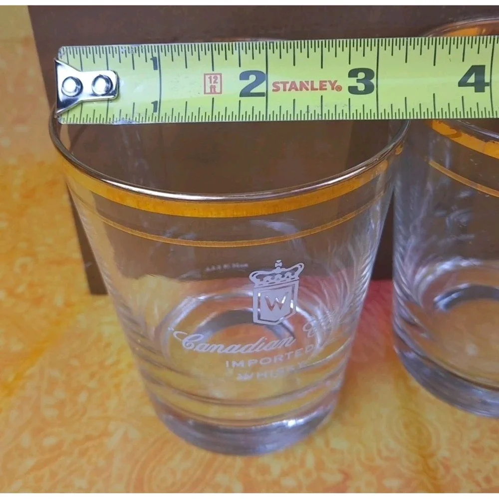 Set Of 3‎ Canadian Club Whisky Low Ball Gold Rim Rock Glasses - 4.25